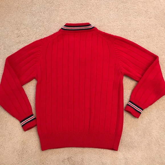 Vintage Gant The Rugger Wool Sweater Mens Large Red Cable Knit V Neck Jumper - Picture 3 of 6